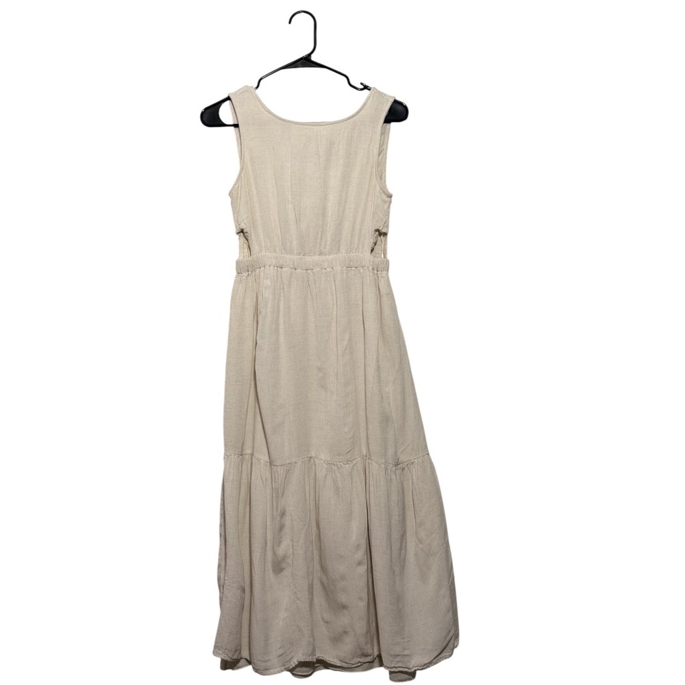 Sincerely Jules Cottagecore Oatmeal Linen Blend Cutout Tie Back Midi Dress Small